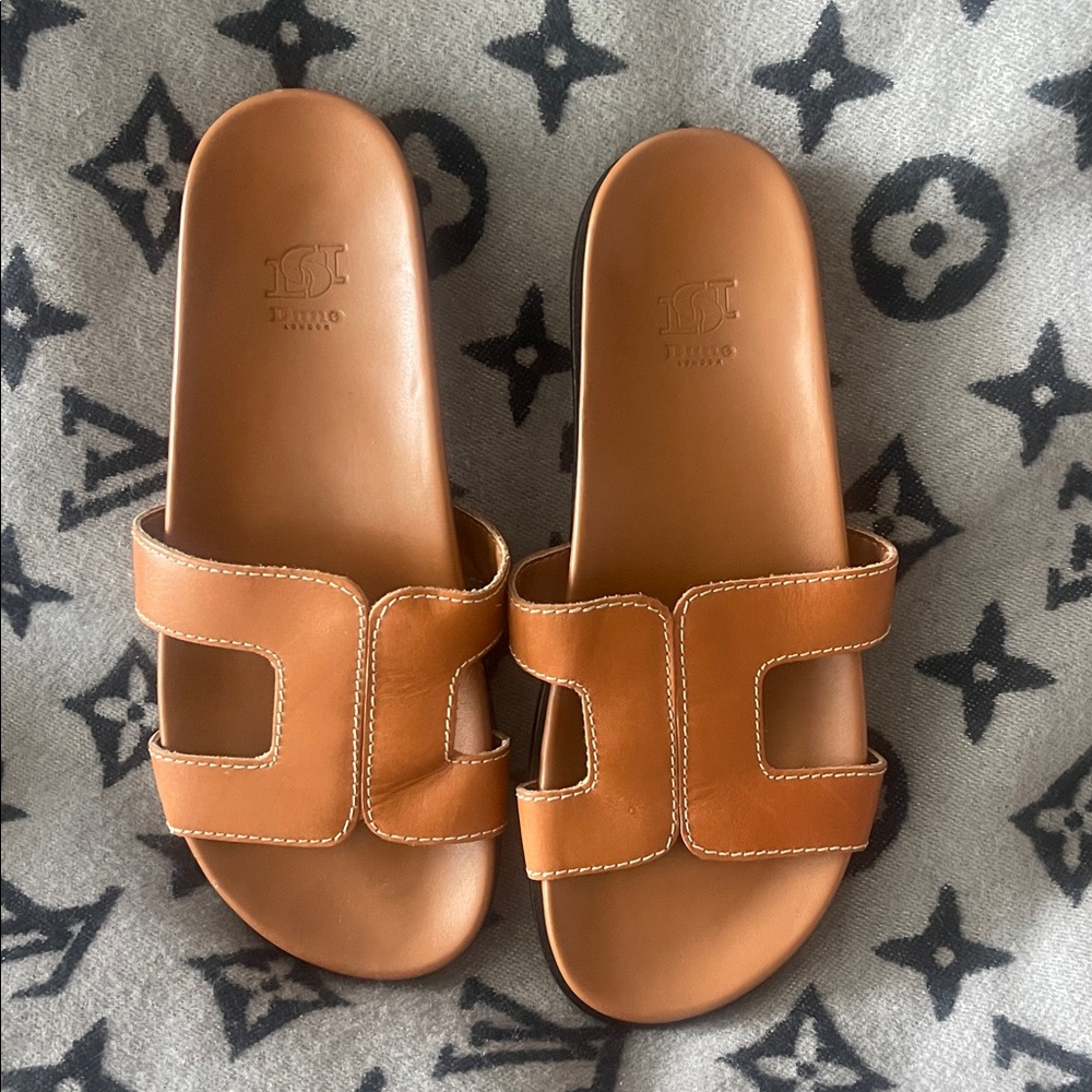 Dune London Tan Leather Slide Sandals - Picture 6 of 6